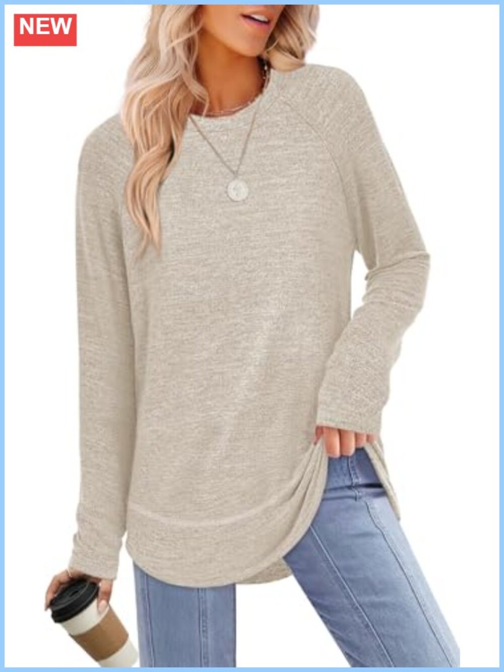 Long Sleeve Tunic Top Loose Fit Crew Neck Pullover Blouse